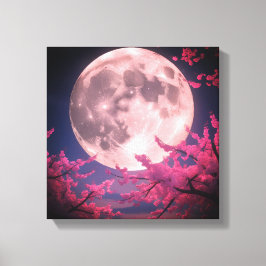 Einladung von Vollmond- und Kirschblüten - Elegant Leinwanddruck