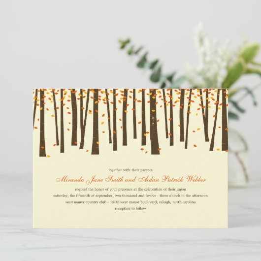 Einladung von Waldbaumen zur Hochzeit - Orange - (Stehend Vorderseite)