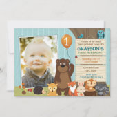 Einladung von Waldtieren zum ersten Geburtstag (Vorderseite)