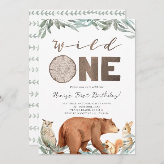 Einladung von Waldtieren zum Geburtstag (Vorne/Hinten)