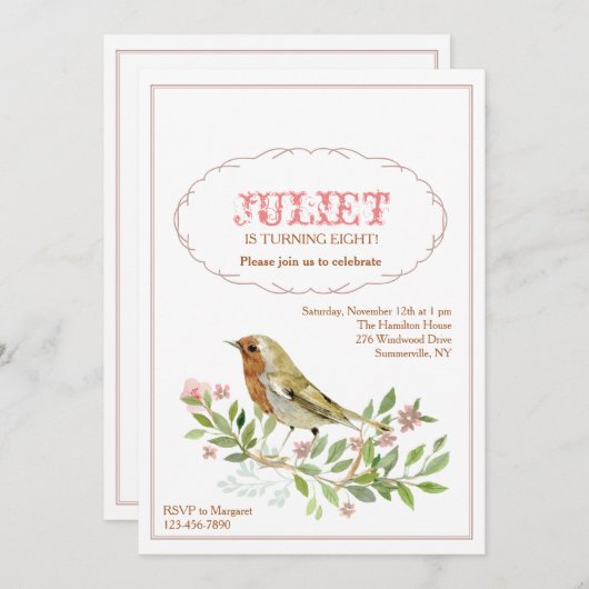 Einladung von Wasserfarben-Vögeln (Vorne/Hinten)