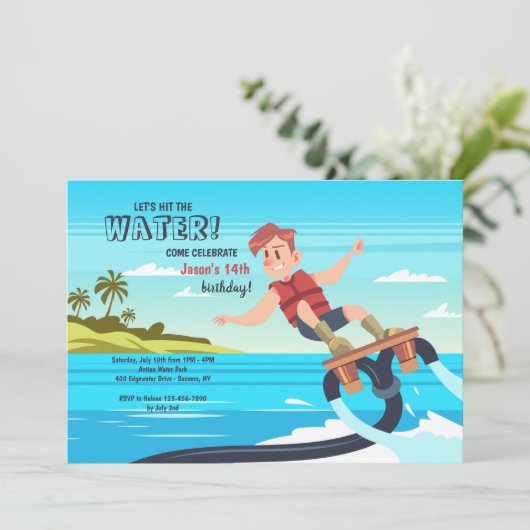 Einladung von Water Jet zum Geburtstag (Stehend Vorderseite)