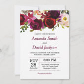 Einladung von Watercolor Burgundy Red Floral Weddi (Vorderseite)