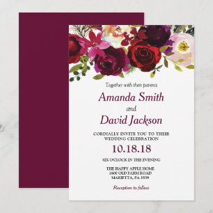 Einladung von Watercolor Burgundy Red Floral Weddi