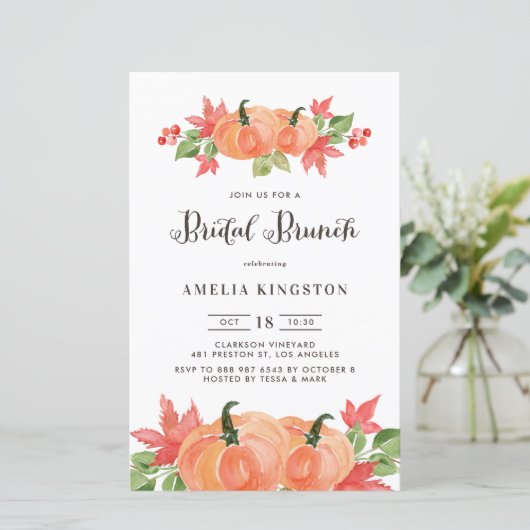 Einladung von Watercolor Pumpkin Fall Bridal Brunc (Stehend Vorderseite)