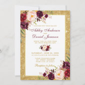 Einladung von Wedding Burgundy Floral Gold Glitzer (Vorderseite)