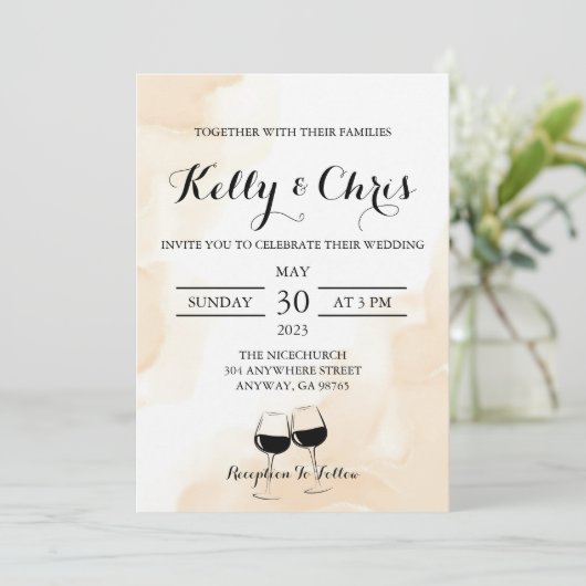 Einladung von Wedding Wine Glasses (Stehend Vorderseite)