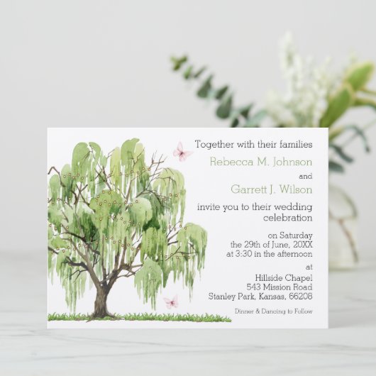 Einladung von Weeping Willow Wedding (Stehend Vorderseite)