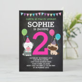 Einladung von Welpen zum Geburtstag für Mädchen, T (Stehend Vorderseite)