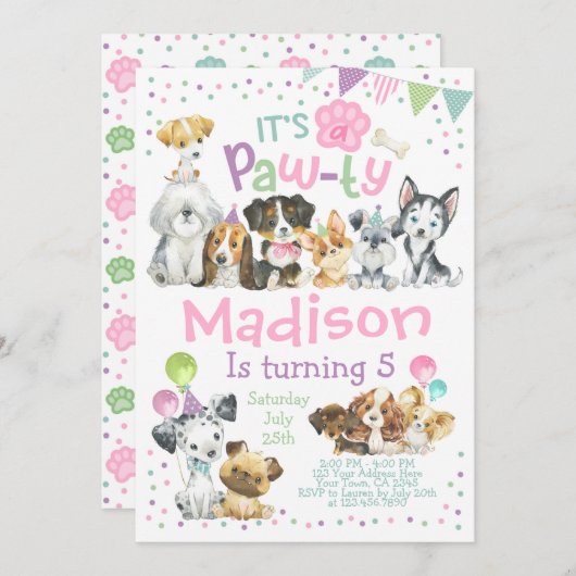 Einladung von Welpen zum Geburtstag, Geburtstagspa (Vorne/Hinten)