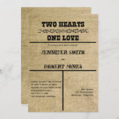Einladung von Western Burlap zur Hochzeit (Vorne/Hinten)