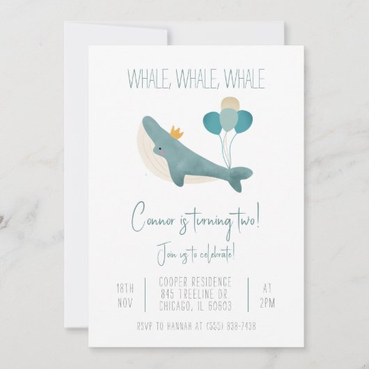 Einladung von Whale Birthday (Vorderseite)