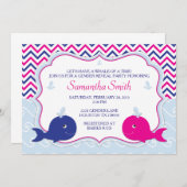 Einladung von Whale Gender Reveal Baby Shower (Vorne/Hinten)