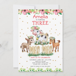 Einladung von Whimsical Farm Animal Birthday Party