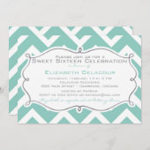 Einladung von White and Blue Zickzack 16 . Geburts (Vorne/Hinten)