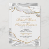 Einladung von White and Gold Agate Marble Bridal (Vorne/Hinten)
