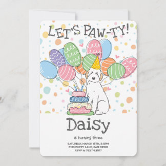 Einladung von White Aussiedoodle Dog Birthday Part