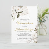 Einladung von White boho floral Quinceanera (Stehend Vorderseite)