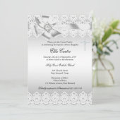 Einladung von White Bow & Lace Cross (Stehend Vorderseite)