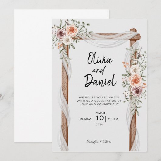 Einladung von White Brown, Rustikal-Flora (Vorne/Hinten)