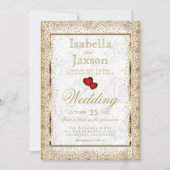 Einladung von White Damask und Gold Confetti (Vorderseite)