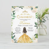 Einladung von White Floral Mexican Gold Quinceaner (Stehend Vorderseite)