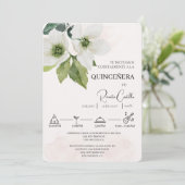 Einladung von White Floral Spanish quinceañera (Stehend Vorderseite)