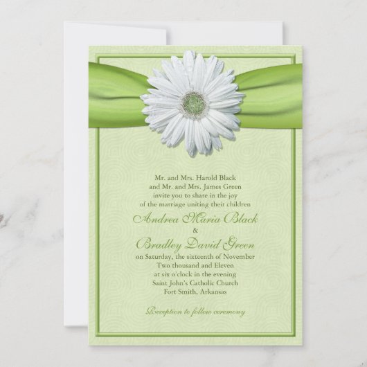 Einladung von White Gerbera Green Ribbon (Vorderseite)