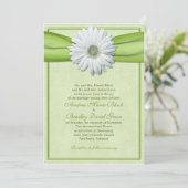 Einladung von White Gerbera Green Ribbon (Stehend Vorderseite)