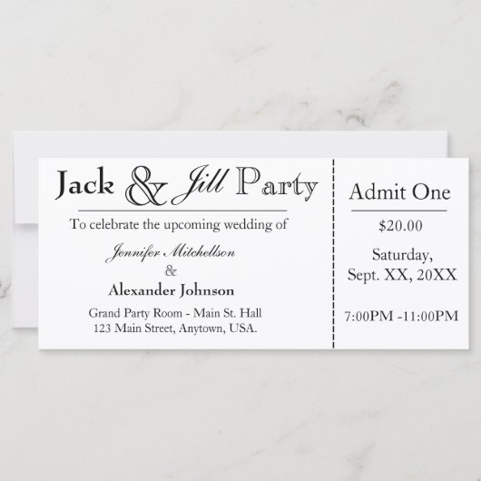 Einladung von White Jack and Jill Shower Ticket (Vorderseite)