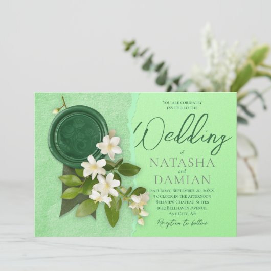 Einladung von White Jasmine zur Hochzeit (Stehend Vorderseite)