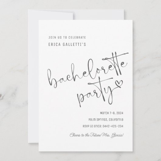 Einladung von White Junggeselinnen-Abschied (Vorderseite)