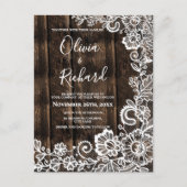 Einladung von White Lace Floral Rustic Wood Weddin Postkarte (Vorderseite)