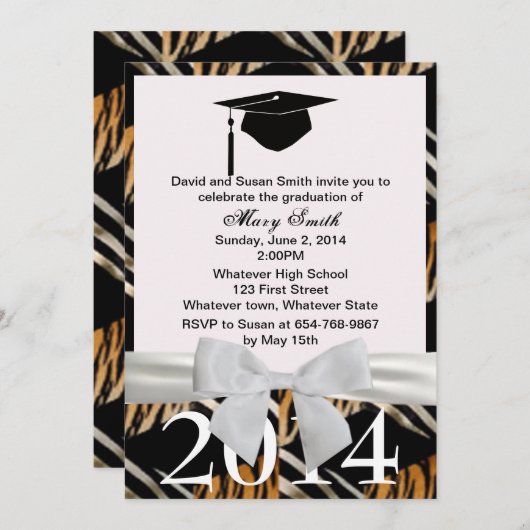 Einladung von White Ribbon Zebra und Tiger Abschlu (Vorne/Hinten)