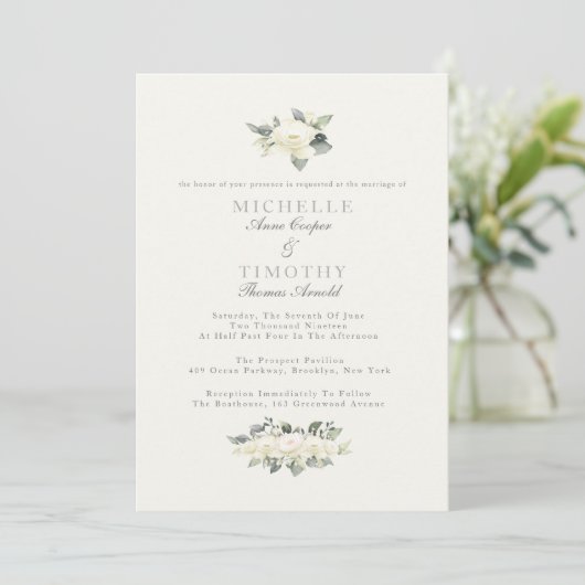 Einladung von White Rose Floral Wedding (Stehend Vorderseite)