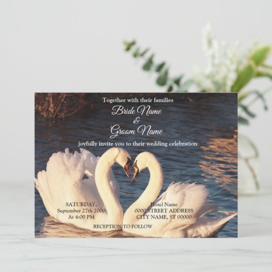 Einladung von White Swans Hochzeit (Stehend Vorderseite)