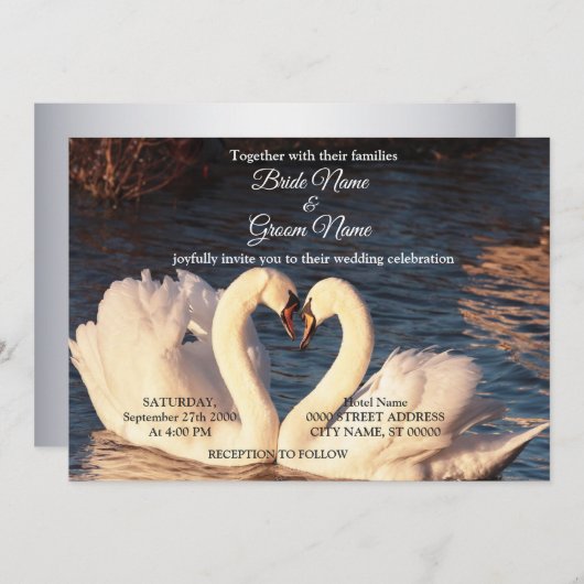 Einladung von White Swans Hochzeit (Vorne/Hinten)