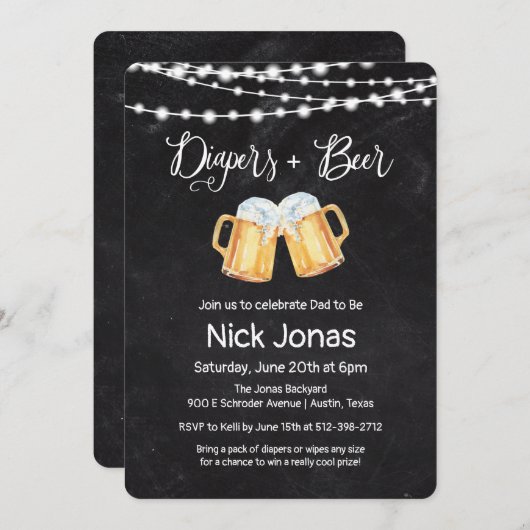 Einladung von Windeln und Bierkartons (Vorne/Hinten)