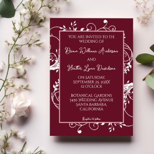 Einladung von Wine Red Blüh Hochzeit
