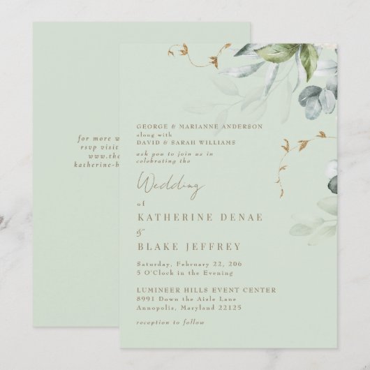 Einladung von Wispy Foliage Light Sage Wedding (Vorne/Hinten)