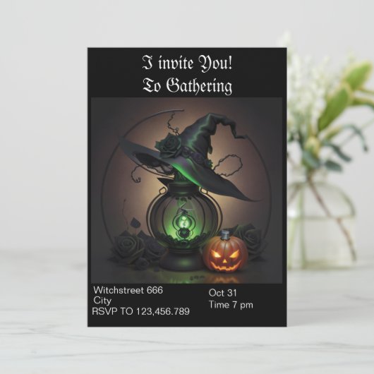 Einladung von Witchy Halloween-Party (Stehend Vorderseite)