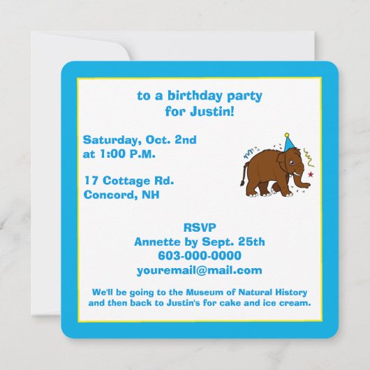 Einladung von Wollmammut zum Geburtstag (Rückseite)