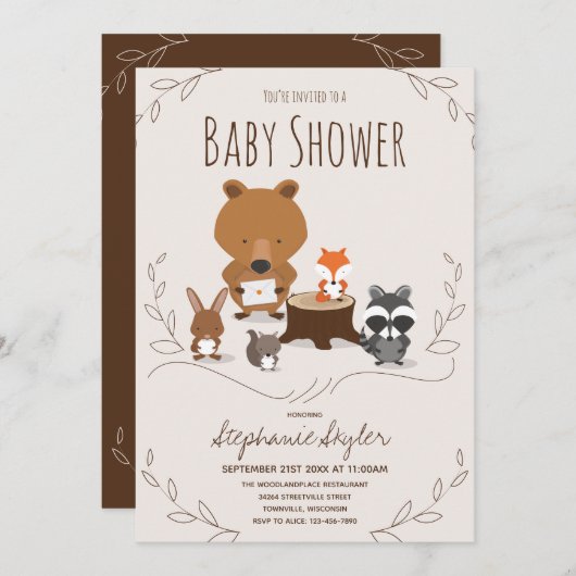 Einladung von Woodland Animal Baby Shower (Vorne/Hinten)