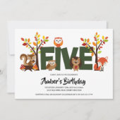 Einladung von Woodland Animal zum fünften Geburtst (Vorderseite)