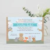 Einladung von Woodland Animals Baby Boy Shower (Stehend Vorderseite)