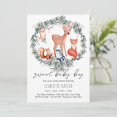 Einladung von Woodland Animals Baby Shower Boy (Stehend Vorderseite)