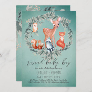 Einladung von Woodland Animals Baby Shower Boy