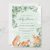 Einladung von Woodland Animals Green Baby Shower (Vorderseite)