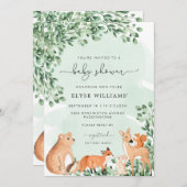 Einladung von Woodland Animals Green Baby Shower (Vorne/Hinten)