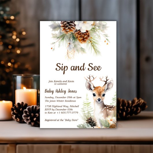 Einladung von Woodland Deer Sip und Babydusche